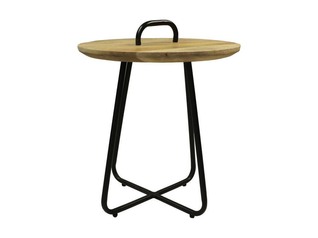 Bijzettafel met handvat - ø45x55 - Naturel/zwart - Mangohout/metaal HSM