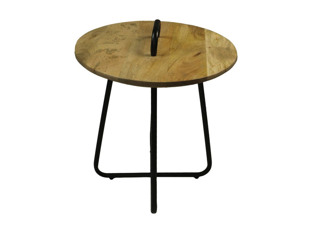 Bijzettafel met handvat - ø45x55 - Naturel/zwart - Mangohout/metaal HSM