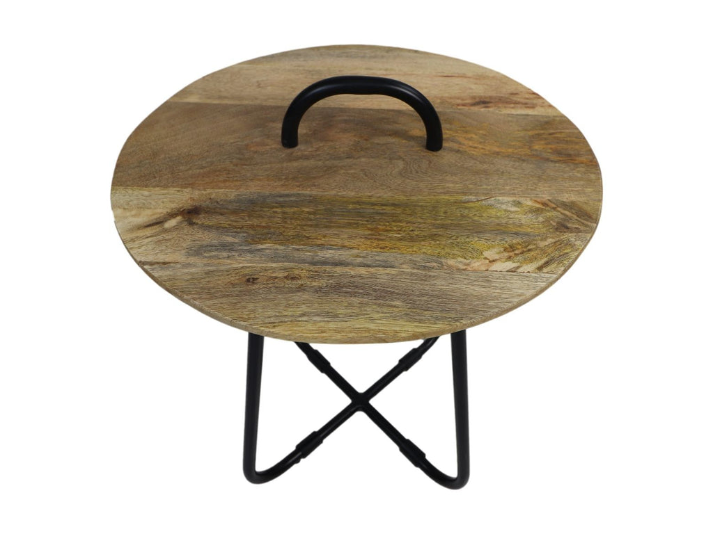 Bijzettafel met handvat - ø45x55 - Naturel/zwart - Mangohout/metaal HSM