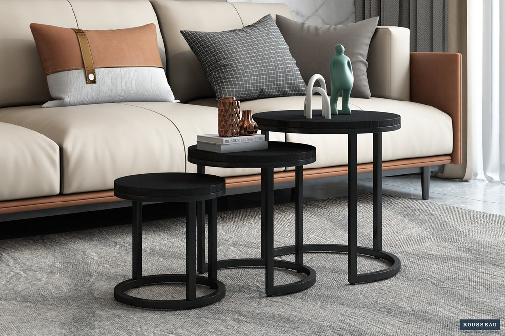 Bijzettafel 'Plano' 3-delig Mango wood black RS