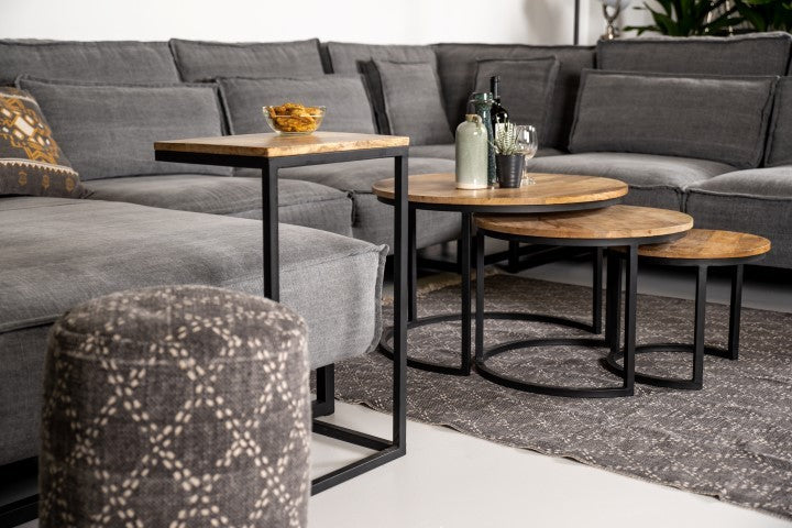 Bijzettafel Lees - 38x30x65 - Naturel/zwart - Mangohout/ijzer HSM