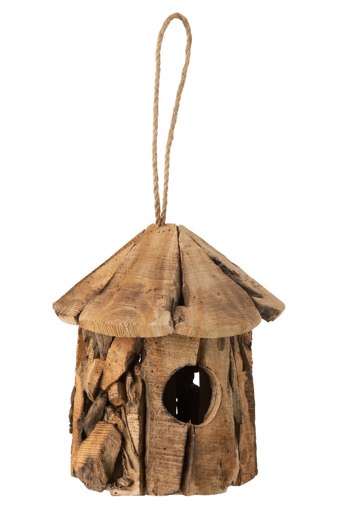 Vogelhuisje rond hout bruin - J-LINE