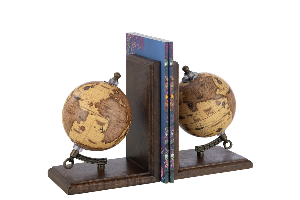Boekensteun Wereldbol Hout Oranje/Bruin - J-LINE