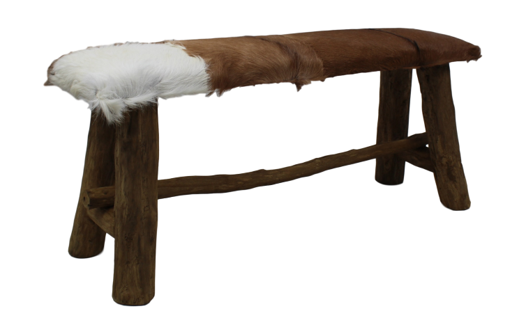 Rechthoekige bank geitenhuid - naturel - teak HSM