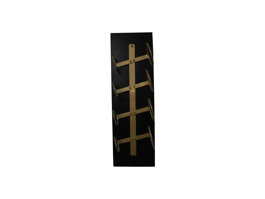 Hangend wijnrek voor 4 flessen - 20x13x65 - Zwart/goud - Mangohout/metaal HSM