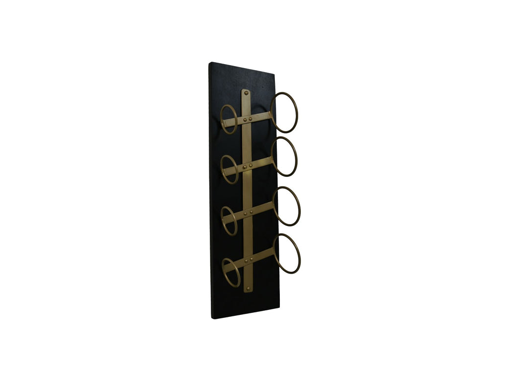 Hangend wijnrek voor 4 flessen - 20x13x65 - Zwart/goud - Mangohout/metaal HSM