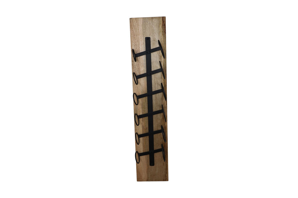 Hangend wijnrek voor 6 flessen - 20x13x100 - Naturel/zwart - Gemaakt van mangohout/metaal HSM