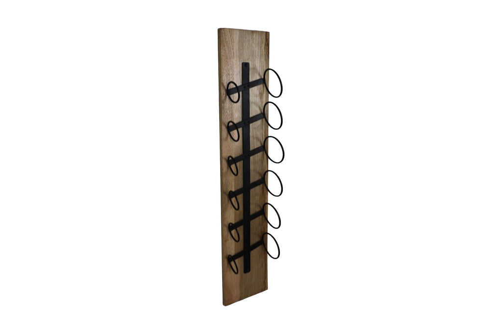 Hangend wijnrek voor 6 flessen - 20x13x100 - Naturel/zwart - Gemaakt van mangohout/metaal HSM