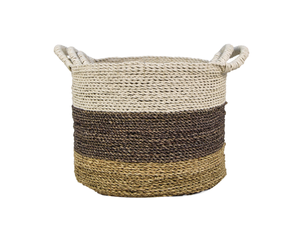 Mandenset Malibu - natuurlijk/paars/wit - raffia/zeegras - set van 3