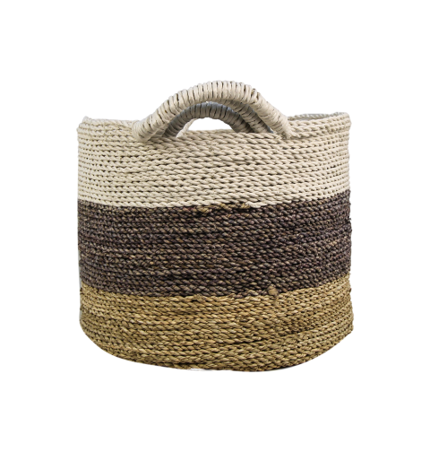 Mandenset Malibu - natuurlijk/paars/wit - raffia/zeegras - set van 3