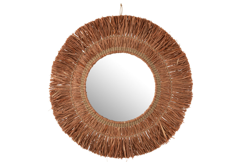 Spiegel hangend Rond raffia bruin - J-LINE