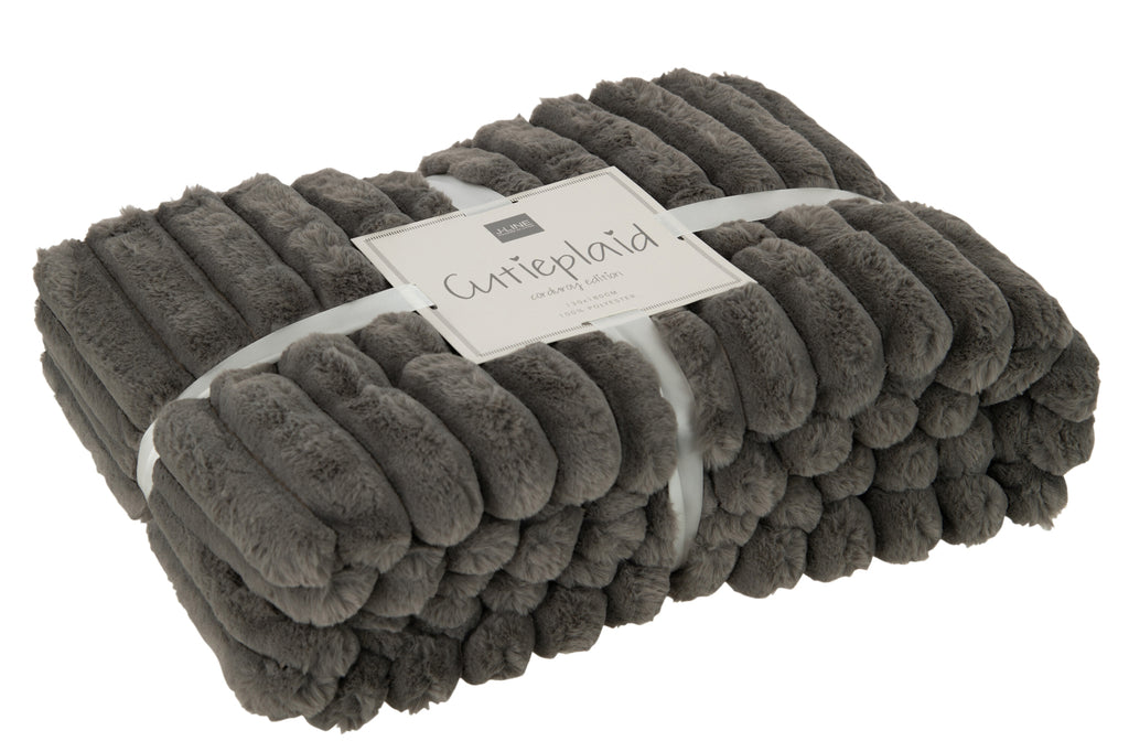 Plaid en velours côtelé polyester gris foncé - J-LINE