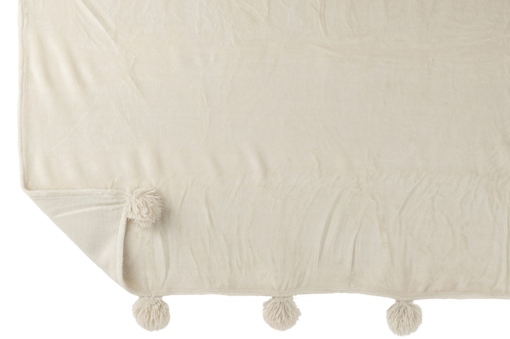 plaid Pompom Polyester Beige/Mint - J-LINE