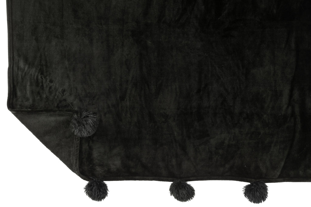 Plaid Pompon Polyester Noir - J-LINE