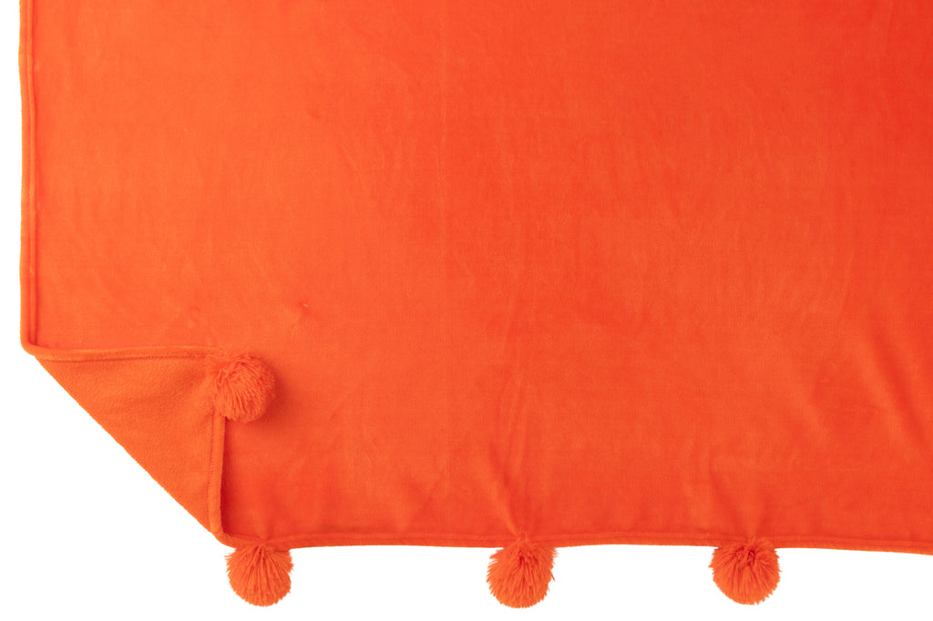 Plaid Pompon Polyester Orange Vif -J-LINE