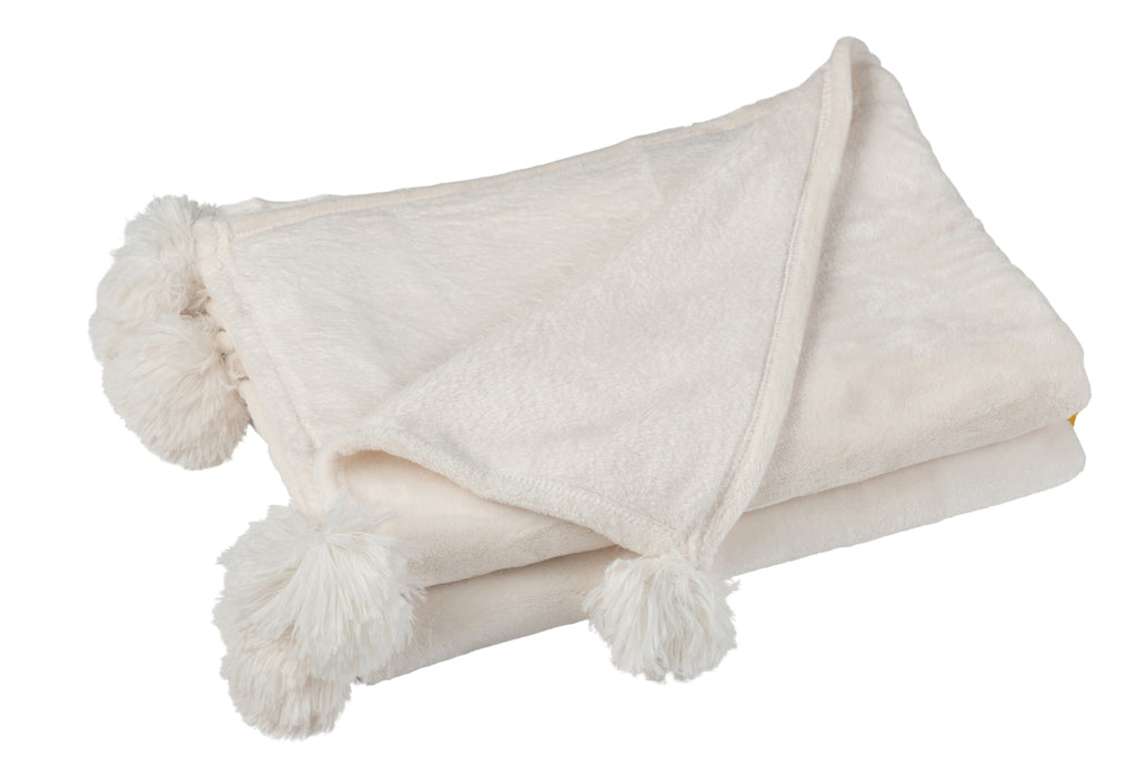 plaid Pompom Polyester Roomkleurig - J-LINE