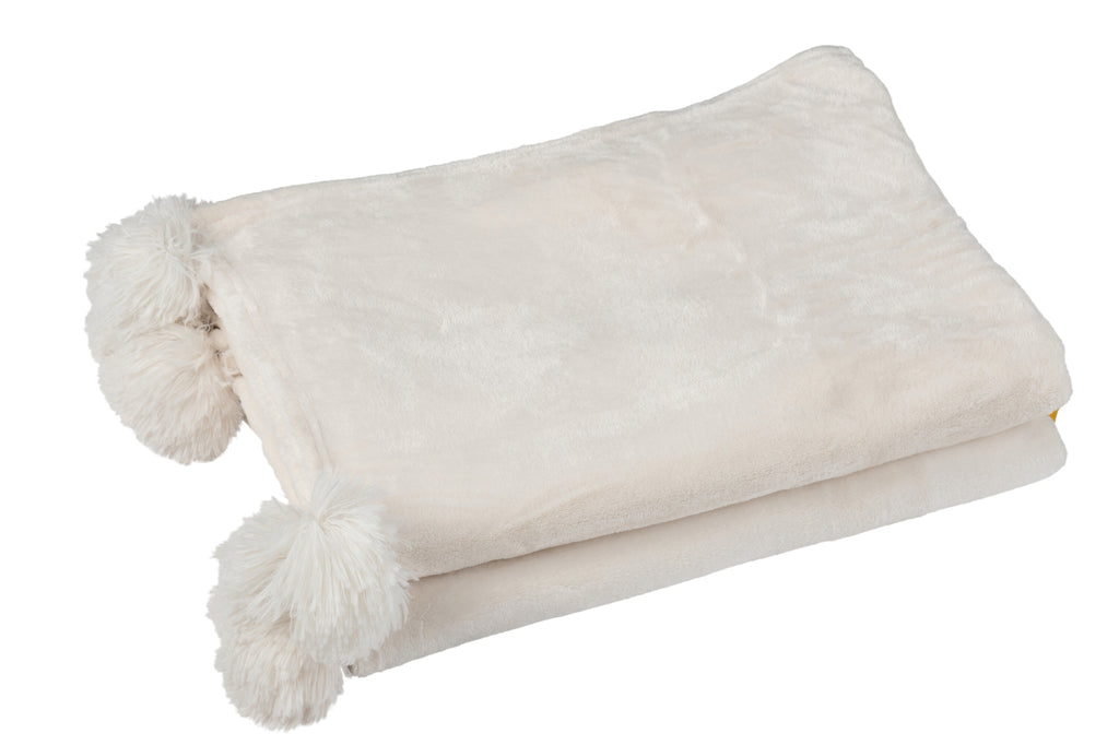 plaid Pompom Polyester Roomkleurig - J-LINE