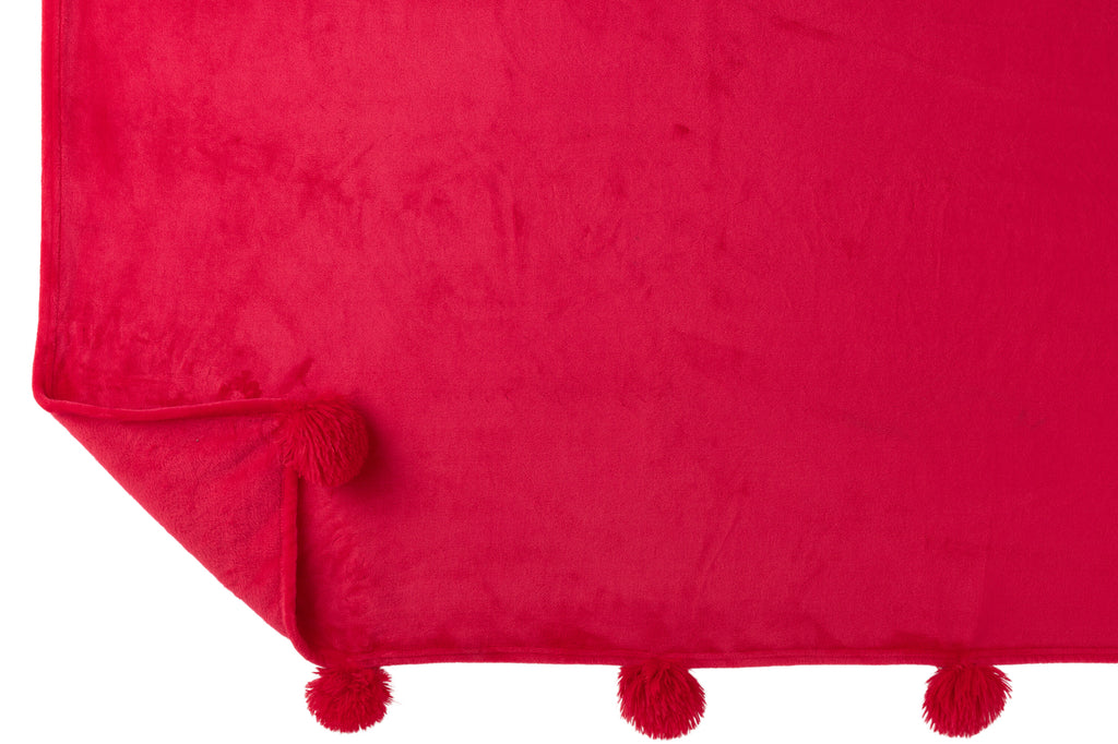 plaid Pompom Polyester Fuchsia JL