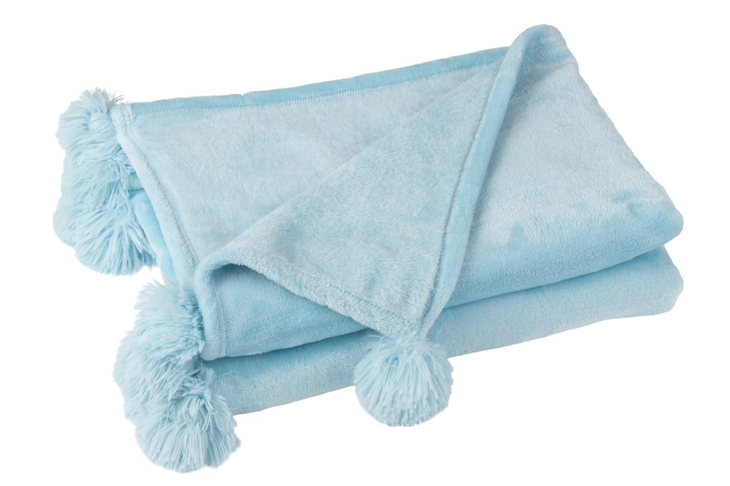 plaid Pompom Polyester Hemelsblauw - J-LINE