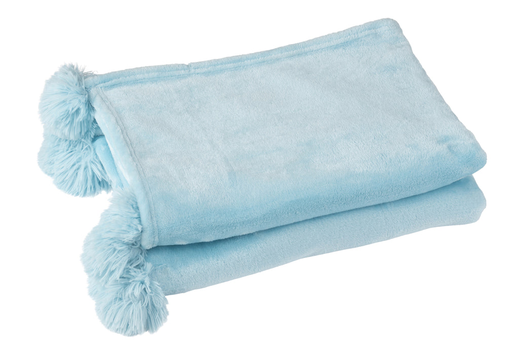 plaid Pompom Polyester Hemelsblauw - J-LINE