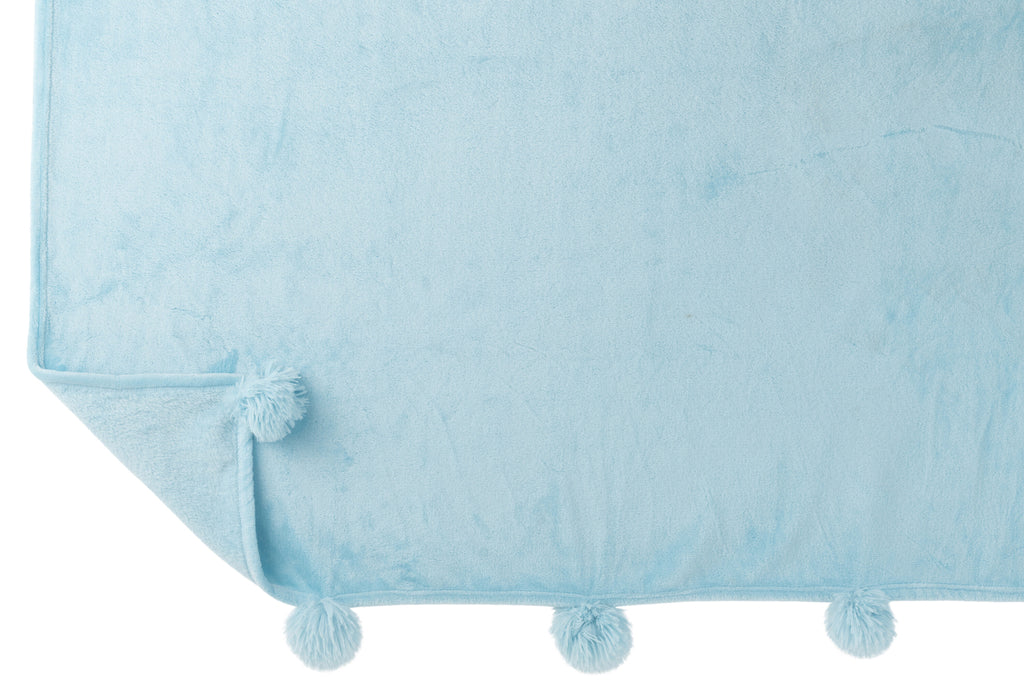 plaid Pompom Polyester Hemelsblauw - J-LINE