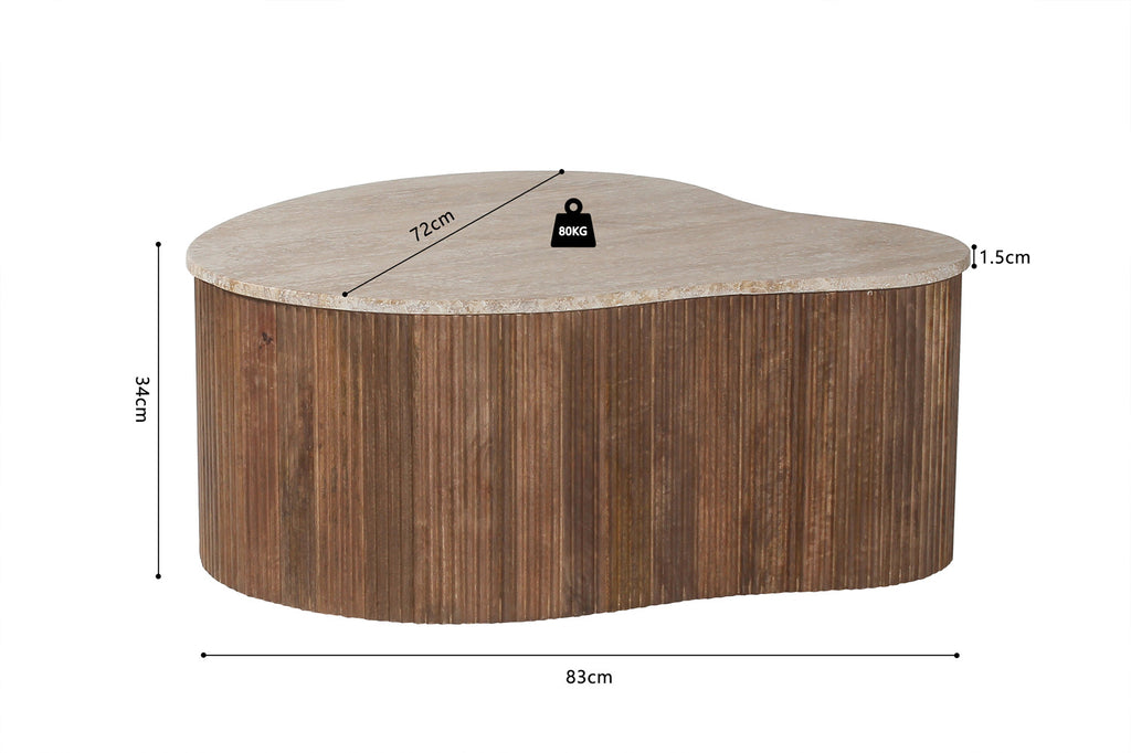 Salontafel 'Paul' 83 mango hout met travetin beige RS