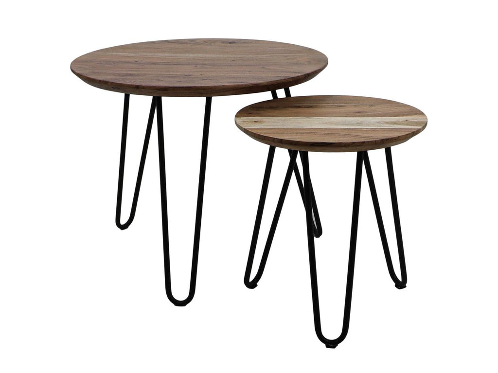 Salontafel Zurich - ø60/ø40 - Natuurlijk/zwart - Acaciahout/ijzer - Set van 2 - HSM