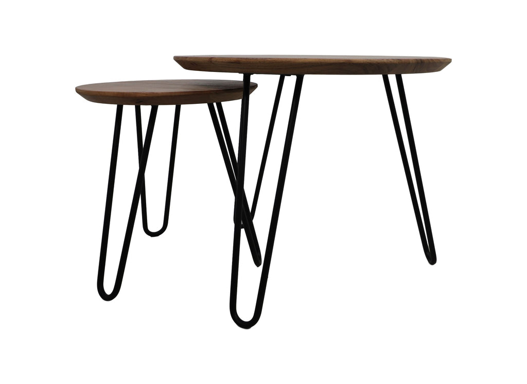 Salontafel Zurich - ø60/ø40 - Natuurlijk/zwart - Acaciahout/ijzer - Set van 2 - HSM