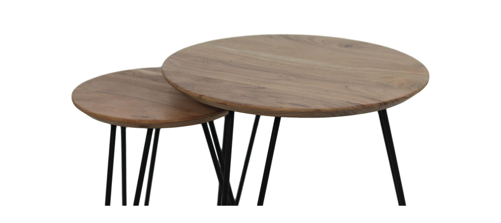 Salontafel Zurich - ø60/ø40 - Natuurlijk/zwart - Acaciahout/ijzer - Set van 2 - HSM