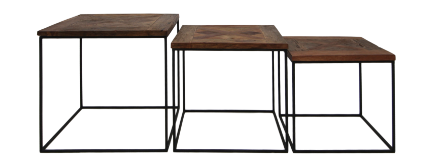 Salontafelset Austin - gerecycled Javahout/ijzer - set van 3 - HSM