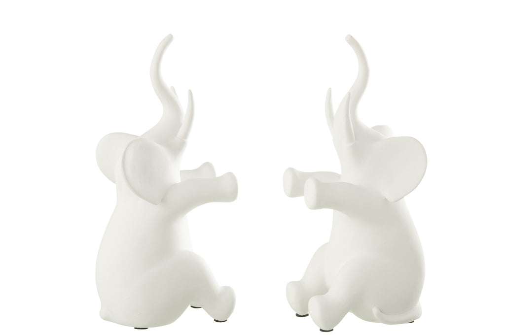 Boekensteunen olifant zittend polyhars wit - J-LINE