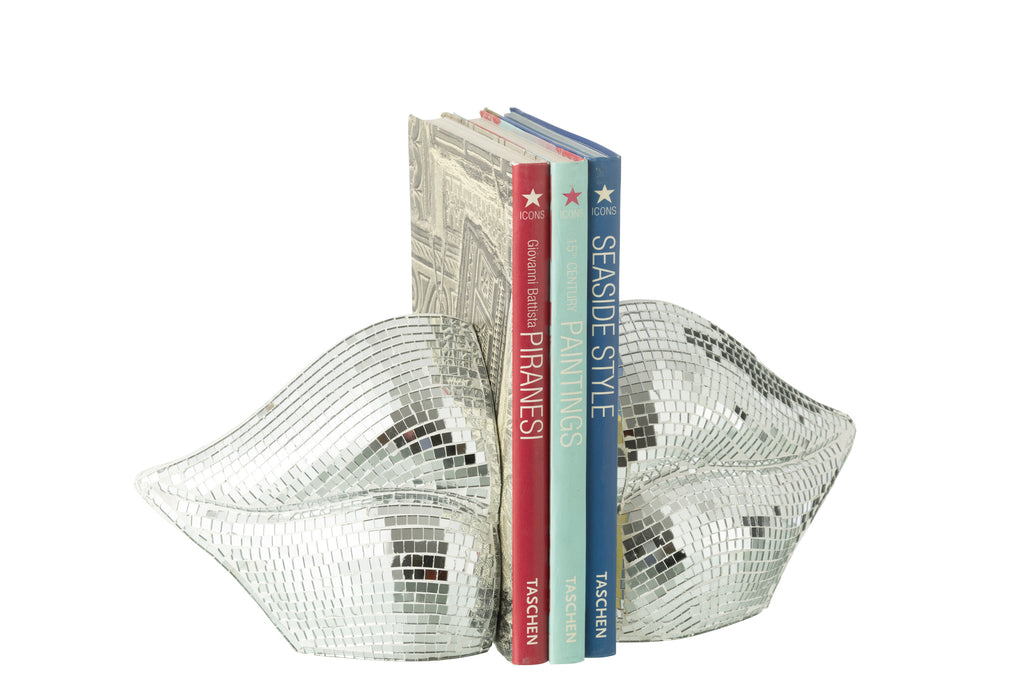 Boekensteunen Lippen Spiegel Hars Zilver - J-LINE
