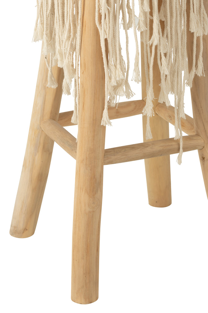 Barstoel Kwasten Hout/Macramé Wit - J-LINE