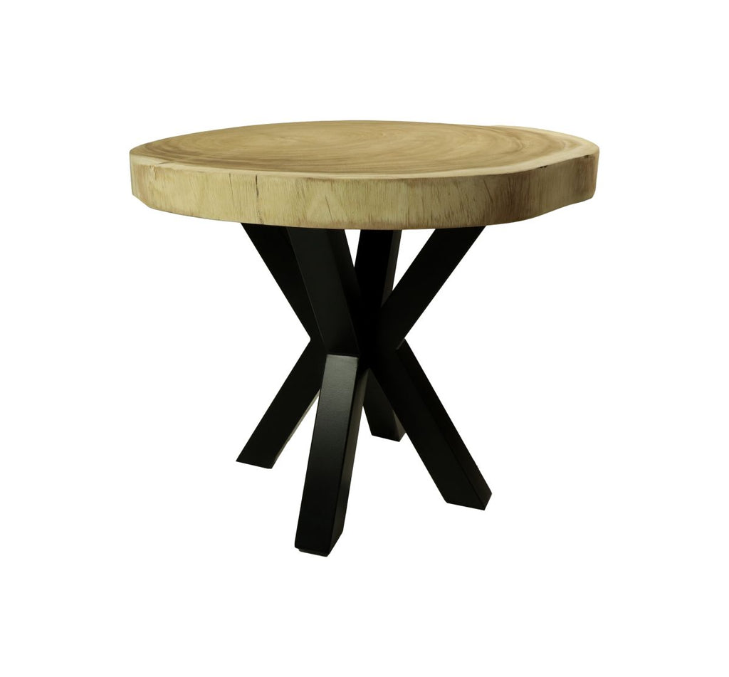 Tafel rond munggur - 80x80x76 - Naturel/zwart - Massief munggurhout/metaal
