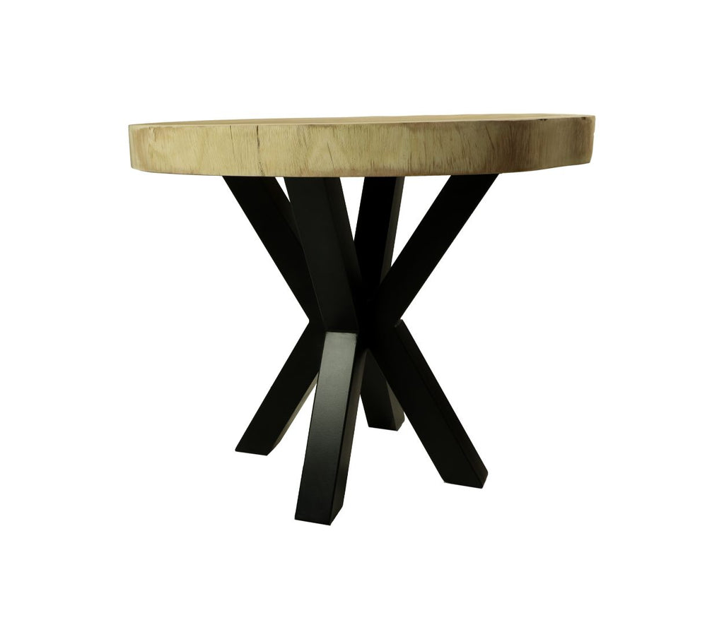 Tafel rond munggur - 80x80x76 - Naturel/zwart - Massief munggurhout/metaal