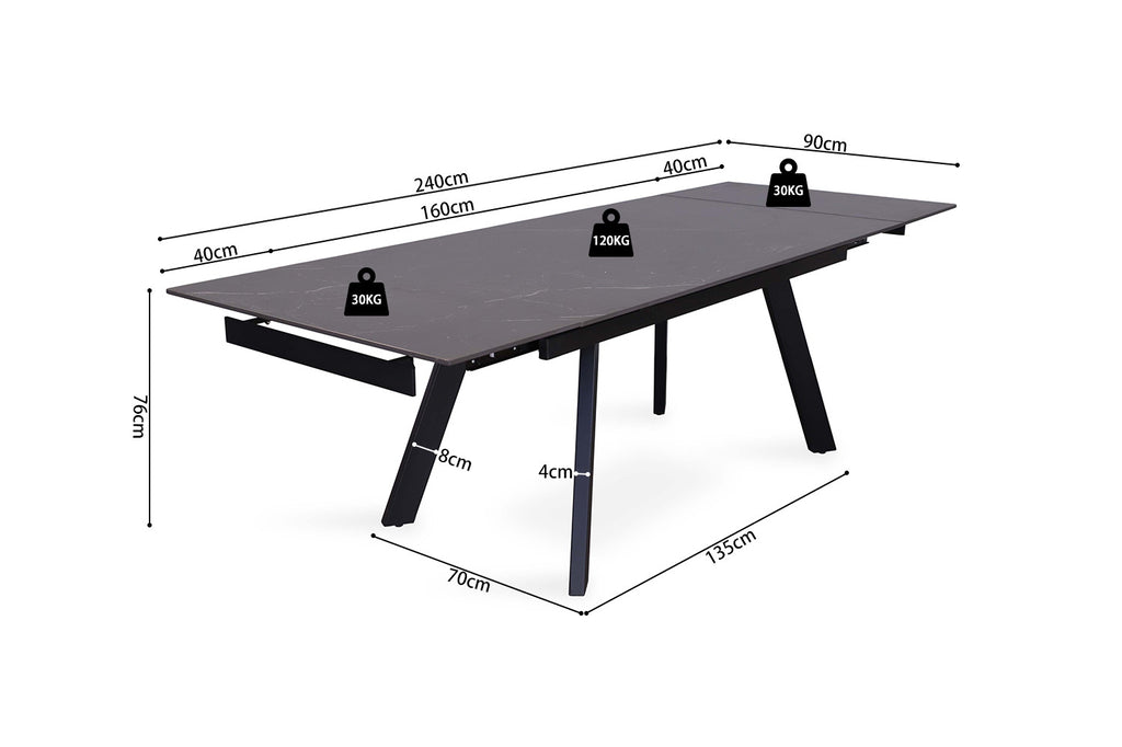 Uitschuifbare tafel 'Hera' 160-240 RH steen zwart RS