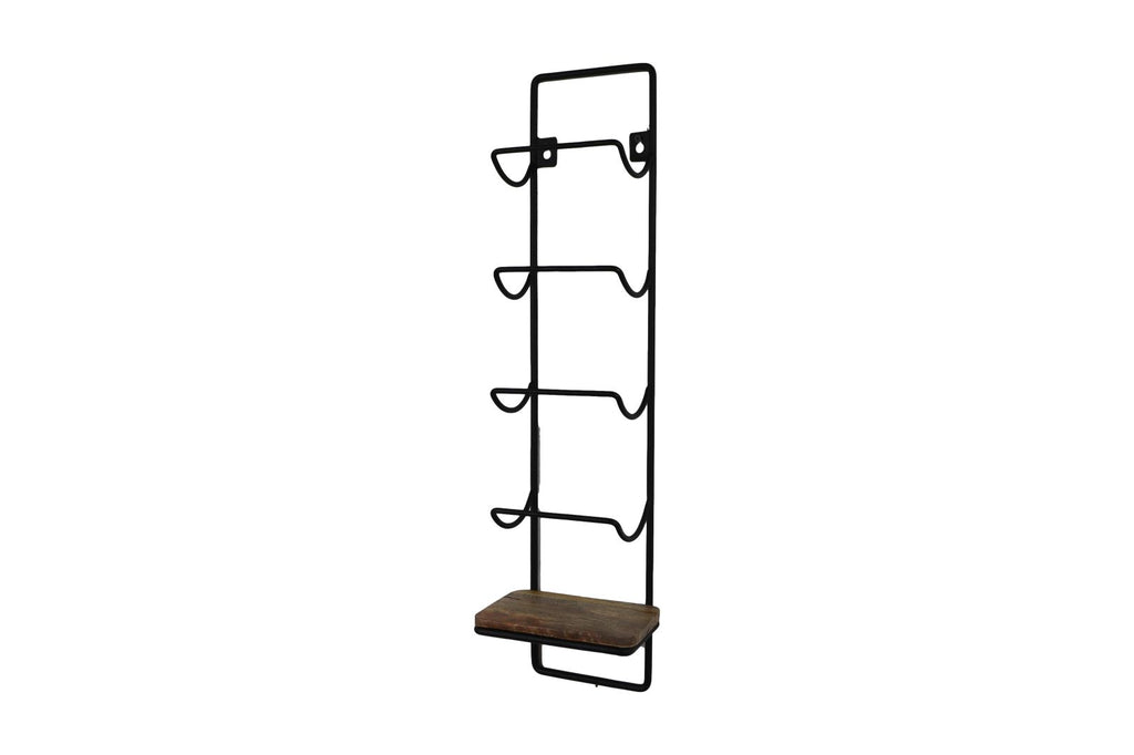 Wijnrek voor 5 flessen - 15x10x70 - Naturel/Zwart - mangohout/metaal - HSM