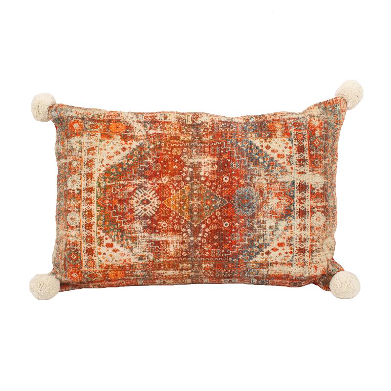 Indian Print Pillow Rectangle Red Cotton