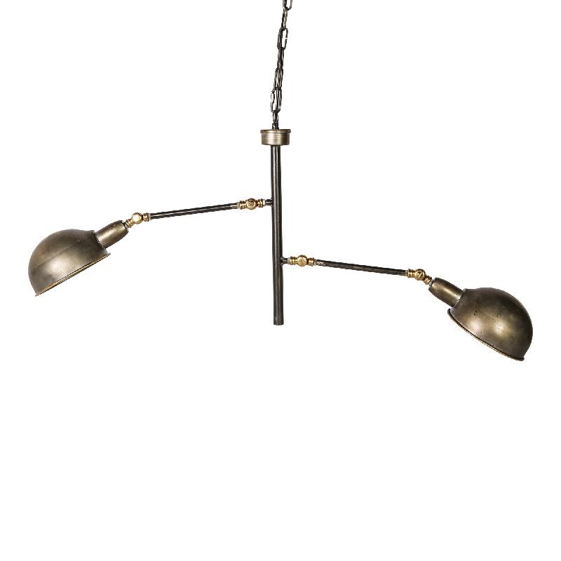 Asher Brass Metal 2 Hanging Lamps Rectangle