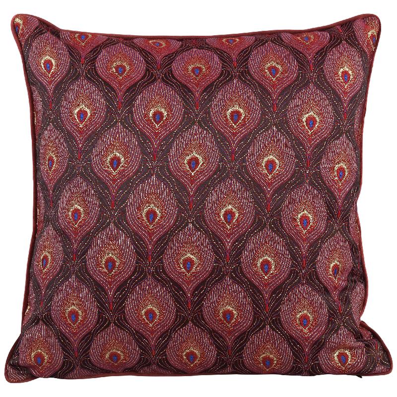 Bono Fabric Red Cushion Peacock Print Square