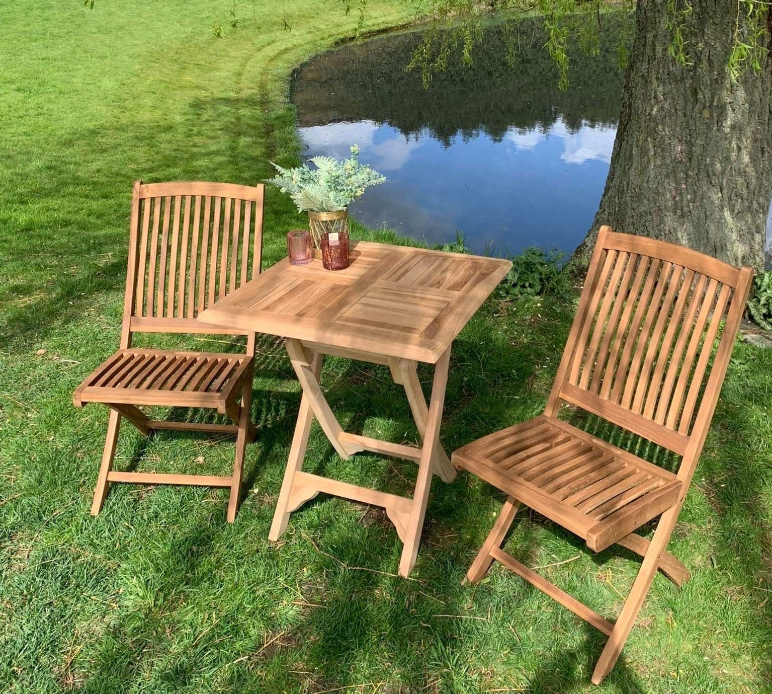 klaptafel met klapstoelen massief teakhout