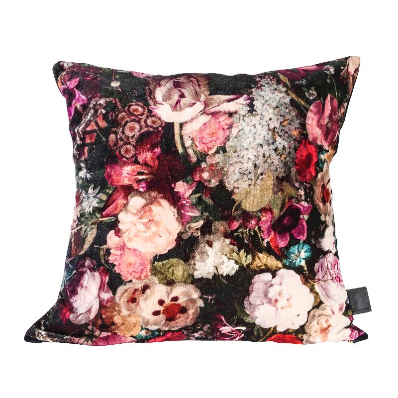 vajen pink velvet/cotton cushion bloem print
