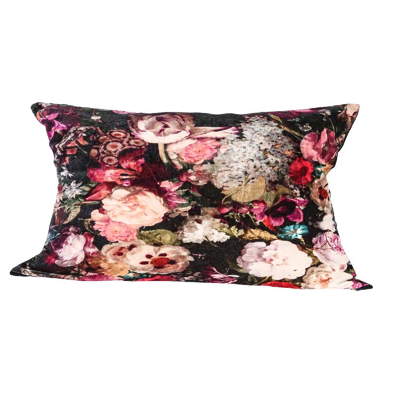 vajen pink velvet/cotton cushion bloem print